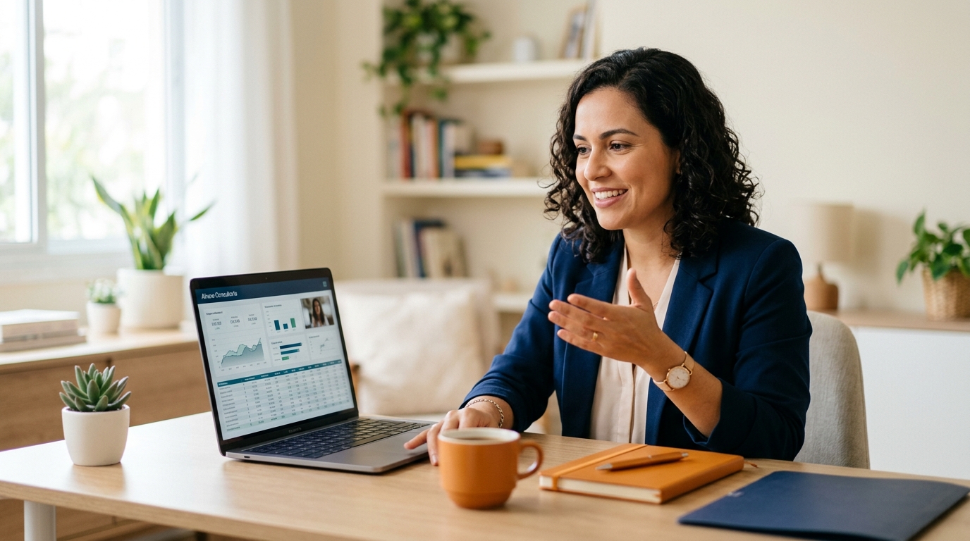 Contadora da Alvera em atendimento consultivo online para uma empresa cliente em todo o Brasil